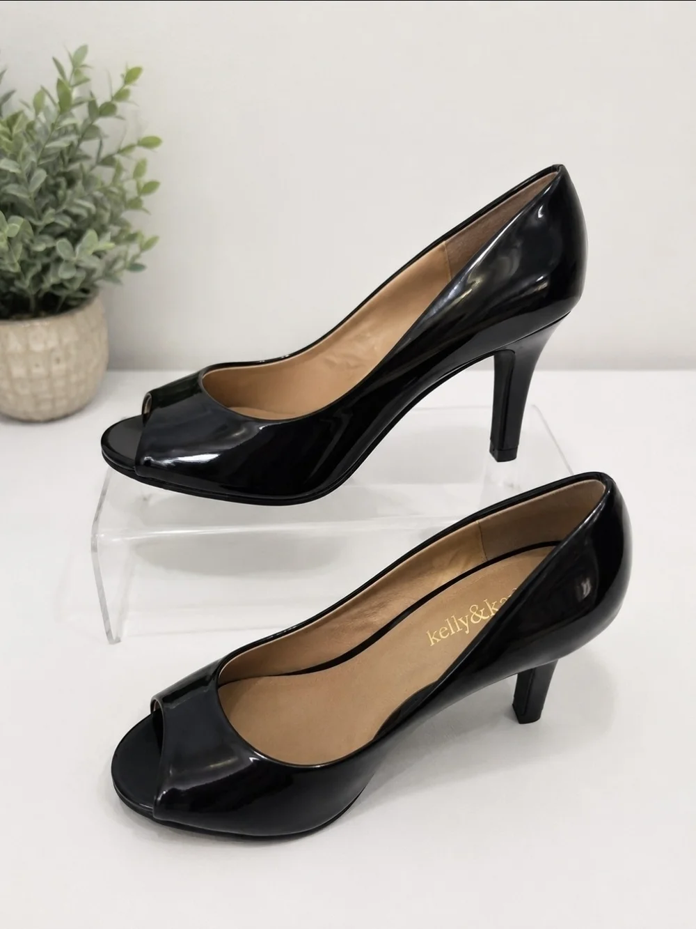 Kelly & Katie Black Patent Peep-Toe Heels